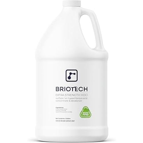 BRIOTECH Extra Strength HOCl Cleaner, 500 PPM Hypochlorous Acid Concentrate, ULV Foggers & Humidifiers, Professional Deodorizer for Dental, Offices, Schools, Homes, Peroxide Free, 1 Gallon