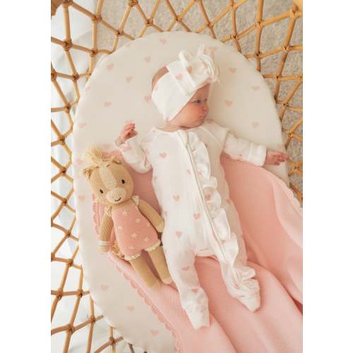Essential Frill Zip Romper | Pink Hearts – Little and Fern