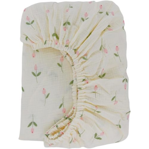 Fitted Muslin Crib Sheets, Stretchy Crib Bed Sheets for Babies Girls 28" by 52", Super Soft and Comfortable 100% Cotton Bed Sheets Double Layers (Rose)