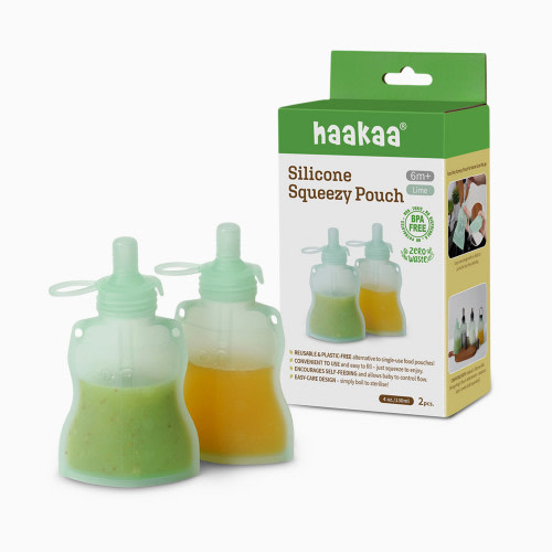 Haakaa Silicone Yummy Pouch (2 Pack) - Lime, 4 Oz