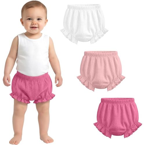 3 Pack 100% Cotton Toddler Bloomers Newborn Diaper Covers Baby Girls Boys Ruffled Shorts Summer Cute Underwear