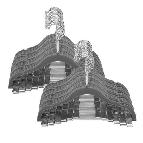 Simplify 60 Pack Children's Velvet Hangers in Grey