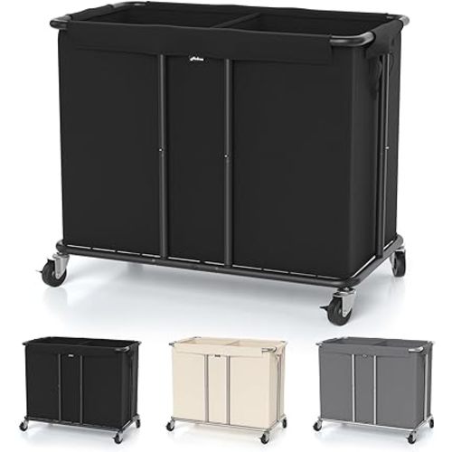 Laundry Hamper with Wheels, 2-Section 230L (61Gal) Large Capacity, Heavy-Duty Rolling Clothes Basket with Silent Rubber Casters & Detachable Oxford Bags for Home, Black, 31.5"Lx15.75W"x30.7"H