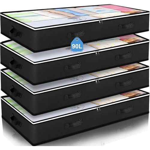 Budding Joy 90L Under Bed Storage Containers, Closet Organizers and Storage Bins, Foldable Underbed Storage Bags for Linen Sheets, Blanket, Clothing, Comforter, Sweaters, Pillows, Wrapping Paper, Grey