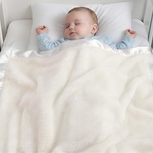 Pro Goleem Fleece Baby Blanket with 2 Inch Satin Trim Soft Anti-Static Plush Blanket for Boys and Girls Christmas Baby Gifts for Babies 30''x40'',White