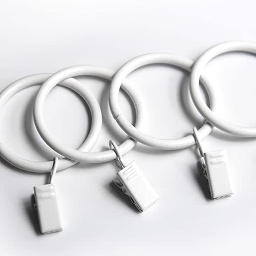 KAIY Set of 14 White Iron Metal Rings with Clips, Clip Rings Hooks for Drapes with Rings, Drapery Rings for Baby Clothes Baby Pants Hangers, 1.25 Inch Interior Diameter (White)