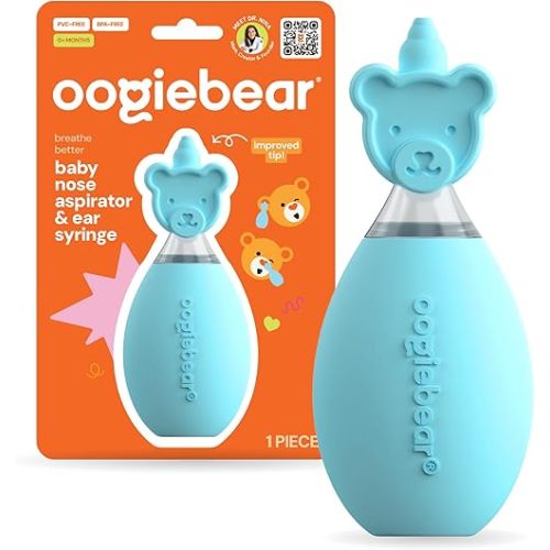 oogiebear: Baby Nasal Aspirator - Safe Booger & Earwax Remover for Newborns, Infants, Toddlers - Better Syringe, Airtight Suction, Nose Sucker - Essential Baby Stuff, Diaper Bag Must-Haves, Blue