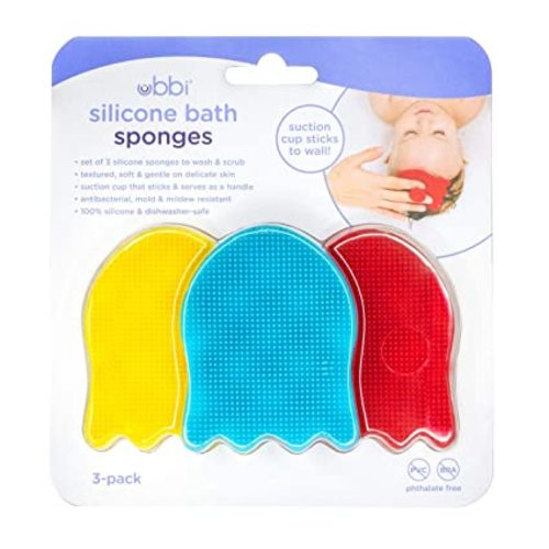 Ubbi Jellyfish Silicone Multi-Purpose Bath Sponges for Washing and Play - Baby Bathing Essentials for Newborns, Baby Massaging Bath Brushes for Dry Skin and Cradle Cap, Set of 3 - Silicone Sponges