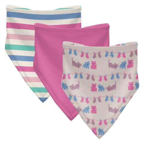 Print Bandana Bib Set of 3 in Skip To My Lou Stripe, Cake Pop & Latte 3 Little Kittens