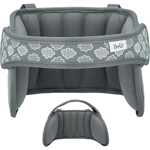 NAPUP Adjustable Carseat Head Support for Sleeping Kids & Toddlers - Safe, Comfortable & Breathable (Grey)