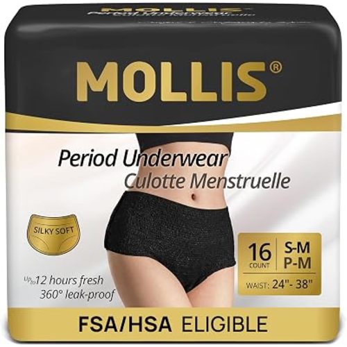 MOLLIS Disposable Period Underwear, Postpartum Panties, S/M, Black, 16Ct