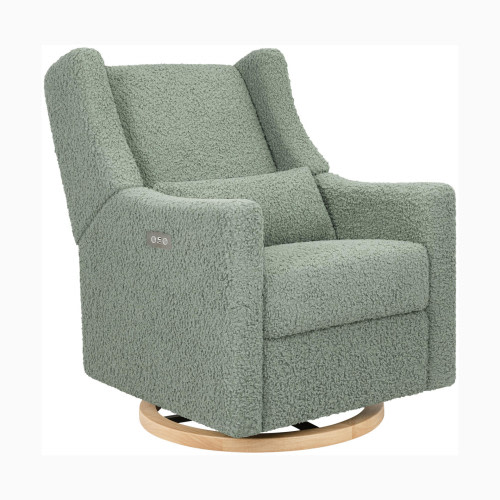 babyletto Kiwi Electronic Recliner and Swivel Glider - Sage Teddy Loop With Light Wood Base