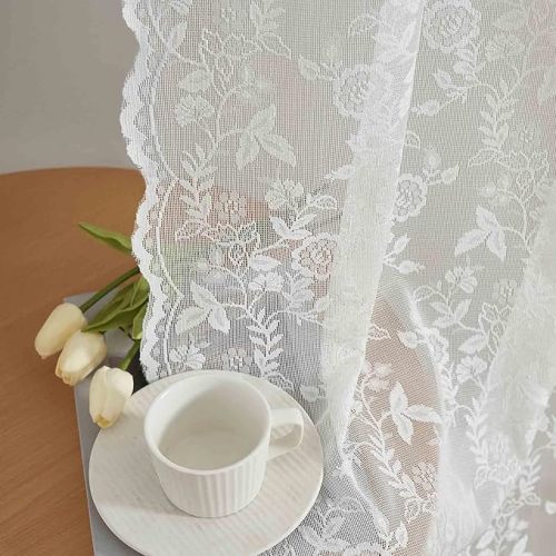 63 Inch Floral Lace Curtain Panels | 42 x 63 Inch | Set of 2 Panels | Color: Ivory