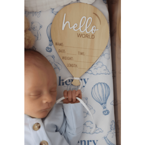 Birth Stats Wood Announcement | Hello World Balloon
