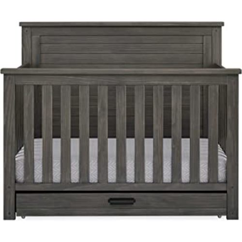Delta Children Simmons Kids Caden 6-in-1 Convertible Crib with Trundle Drawer, Greenguard Gold Certified, Rustic Grey