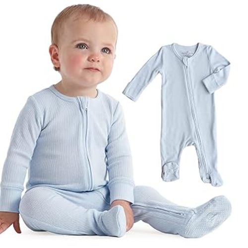 Caden Lane Waffle Zipper Footie | Ice Blue 0-3