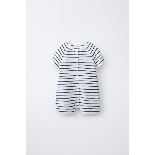 STRIPED PEARL KNIT SHORT JUMPSUIT - Ecru / Blue | ZARA United States