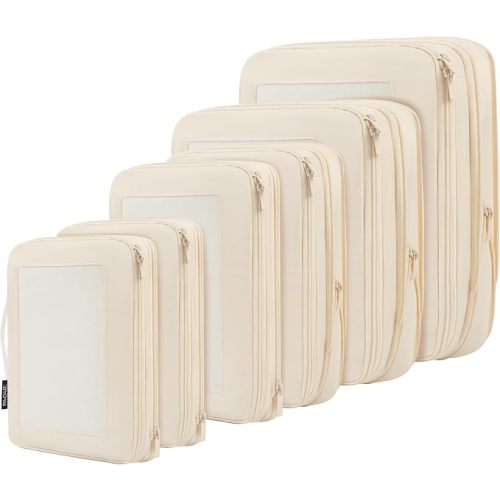 Set of 6 Packing Cubes (Square Mesh, Beige)