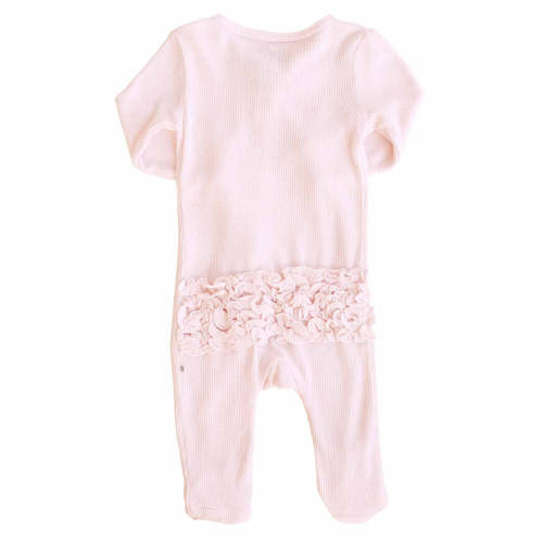 Pearl Pink Bamboo Waffle Ruffle Zipper Footie