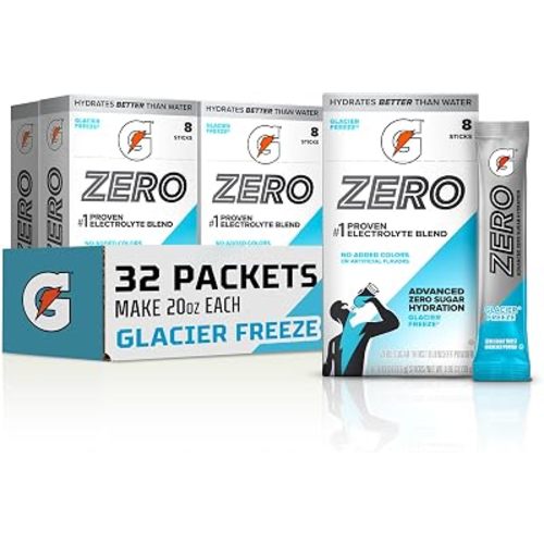 Gatorade Zero Sugar Electrolyte Powder Drink Mix, Glacier Freeze, (32 Servings), No Artificial Flavors, No Added Colors, Zero Sugar, Sports Drinks, Hydration, Electrolyte Drink