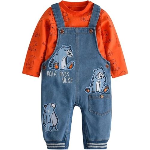 Cute Baby Boy Clothes Suit Toddler Boys' Striped long Sleeve T-Shirt+Denim Overalls Jumpsuit Pants Outfits Sets
