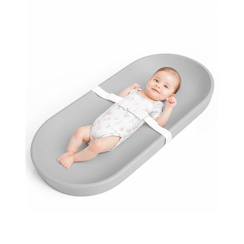 COMOMY Baby Changing Pad for Dresser - Wipeable Changing Pad with Restraining Belt, Waterproof, Soft, Lightweight and Portable, Easy to Clean for On The Go Diaper Change, Grey