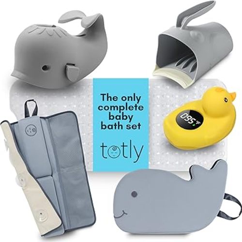 6pcs Bath Kneeler and Elbow Rest pad Set - Complete Bathtime Kit with 2 Cushions, Rinse Cup, Spout Cover, Thermometer & Non-Slip Mat