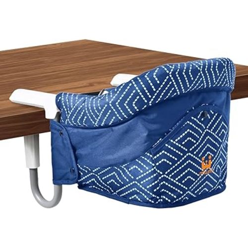 MTWML Portable High Chair for Table,Hook On High Chair that Attaches to Table,Space Saver Clip On Counter Seat for Baby,Easy Clean Baby Feeding Clamp Seat with Carry Bag for Travel(Stripe-Blue)