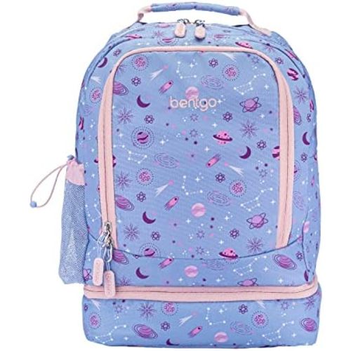Bentgo Kids 2-in-1 Backpack & Insulated Lunch Bag - Durable 16” Backpack & Lunch Container in Unique Prints for School & Travel - Water Resistant, Padded & Large Compartments (Lavender Galaxy)