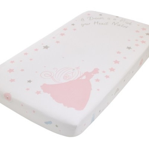 NoJo Disney Princess Enchanting Dreams White and Pink Cinderella A Dream is a Wish Your Heart Makes 100% Cotton Photo Op Nursery Fitted Crib Sheet