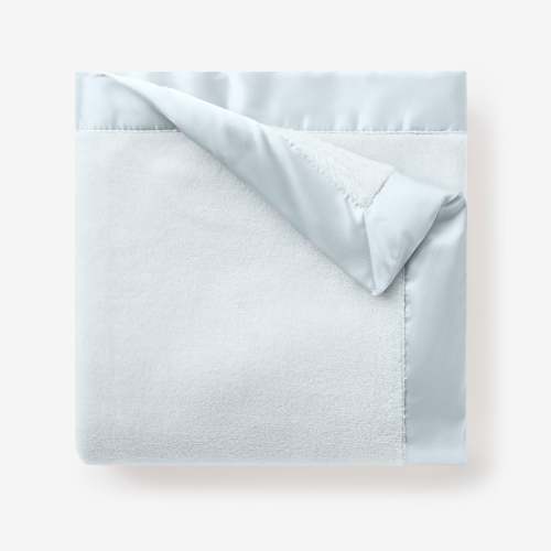 Pale Blue Satin Trim Flannel Fleece Baby Stroller Blanket