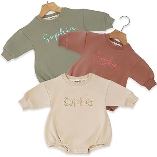 DIKILA STORE Personalized Embroidered Baby Bubble Romper with Name - Custom Name Embroidery Baby Girl Boy Clothes - Bubble Sweater Bodysuit - Best Gift for Newborn (Style 1)