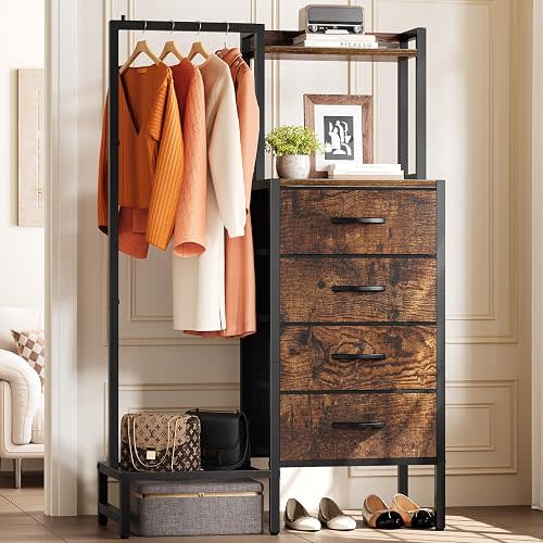 Yoobure Dresser with Hanging Rack - Small Dresser for Bedroom with Drawers, Chest of Drawers, Reversible Kids Dressers with Storage Shelf, Closet Dressers, Dorm Essentials, Sturdy Frame