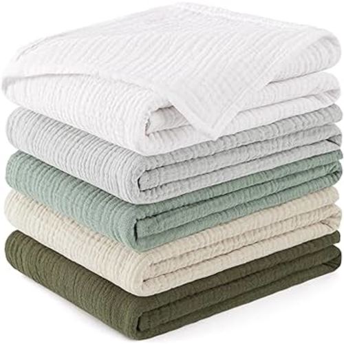 Susurration Muslin Baby Washcloths 23x23inch, Large Ultra-Absorbent 100% Cotton Baby Bath Wash Cloth Burp Cloth Soft Breathable Baby Face Towel for Newborn Baby Boy and Girl, 5Pack (Green)