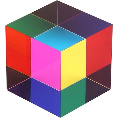 CMY Mixing Color Cube, 50mm (2.0 inch) Colorful Acrylic CMYcube Prism for Home or Office Desktop Decoration, STEM/STEAM Toys, Science Educational Toys Gifts for Kids
