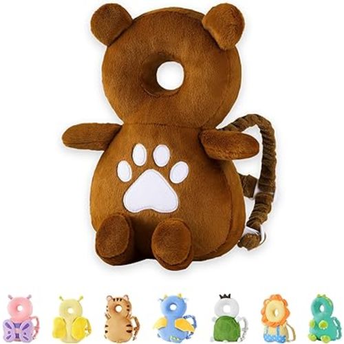JunNeng Baby Head Protector Backpack, Toddler Fall Head Protection Cushion, Brown Bear
