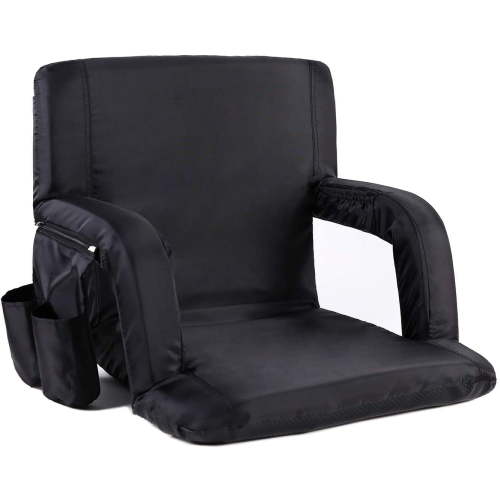 Seamander Large Size Foldable Stadium Seat Chair for Bleacher Padded Back Support with 6 Reclining Positions, Black