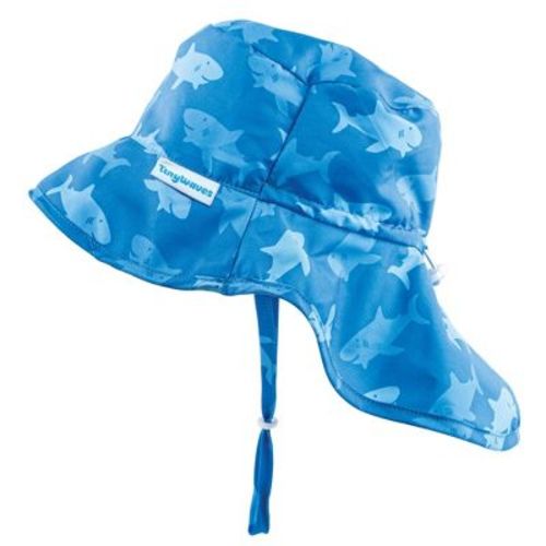 Tiny Twinkle Sun Protection Baby Flap Hat with UPF 50+ for Infants/Toddlers, Boys and Girls (Happy Shark, 9-18 Months)