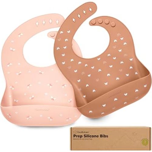 KeaBabies 2-Pack Silicone Bibs for Babies, Toddlers Girl, Boy (Butterflies)