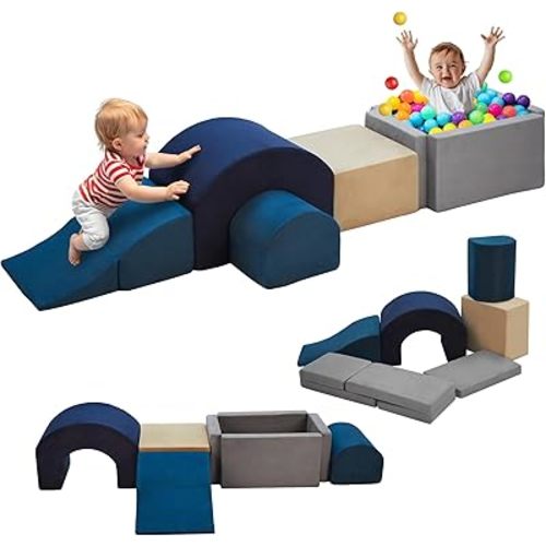 7 Pieces Climbing Toys and Blocks - Indoor Soft Foam Climber PlaySet for Toddlers, Kids, and Babies Ages 1-3 - Perfect for Crawling and Ball Pit Play