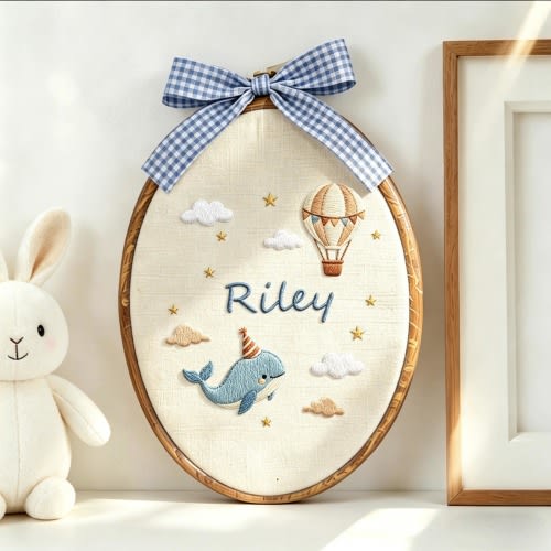 Personalized Baby Name Sign, Whale Nursery Decor, Custom Embroidery Hoop, Baby Gift, Newborn Name Sign, Baby Shower Gift, Nursery Wall Art