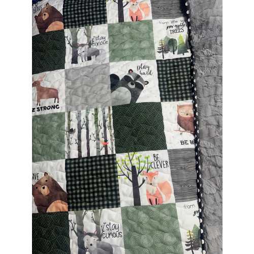 Baby Boy Quilt Handmade| Woodland Theme| Forest Animals| Baby Gift| Nursery Decor| Crib Bedding