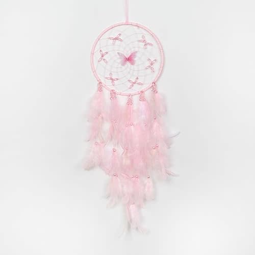 Pretty Jolly Dreamy Girls Butterfly Dream Catcher Wall Decor Fairy Pink Feather Baby Dreamcatcher Handmade Home Décor Wall Hanging for Nursery Bedroom Girls Birthday Gift
