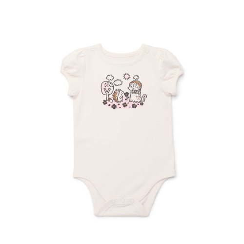 Garanimals Baby Girl Graphic Print Bodysuit with Short Puff Sleeves, Sizes 0-24 Months