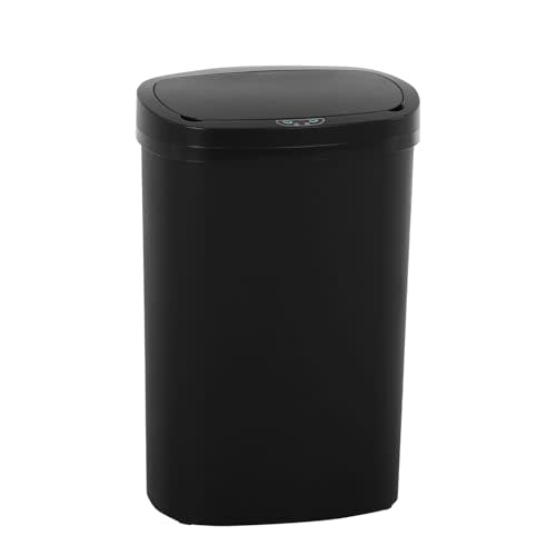 Ruesleag 13 Gallon Kitchen Trash Can Automatic Touch Free Plastic Garbage Can with Lid 50 Liter Waste Bin Mute Anti-Fingerprint for Bedroom Home Office Living Room,Black