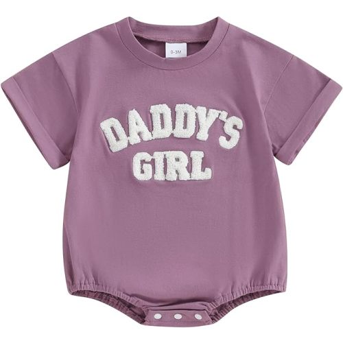 Sejardin Newborn Baby Girl Romper Daddys Girl Summer Clothes Short Sleeve Round Neck Playsuit Infant Girl Outfit