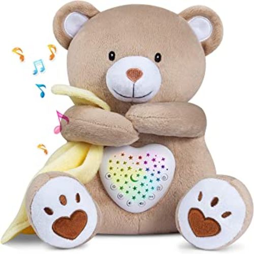 BEREST Rechargeable Baby Sleep Soother Bear, Mom's Heartbeat & Lullabies, White Noise Sound, Nursery Decor Night Light Projector, Toddler Crib Sleeping Aid, Baby Shower Gifts