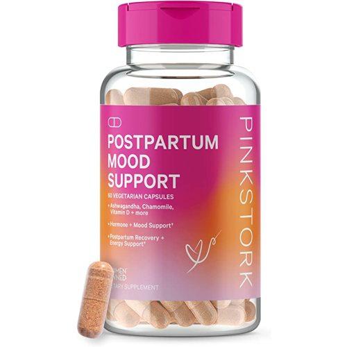 Pink Stork Postpartum Mood Support: Postnatal Hormone Balance for Women, Ashwagandha, Vitamin D, & Vitamin B12, Postpartum Essentials, Postnatal Vitamin for Breastfeeding, Women-Owned, 60 Capsules