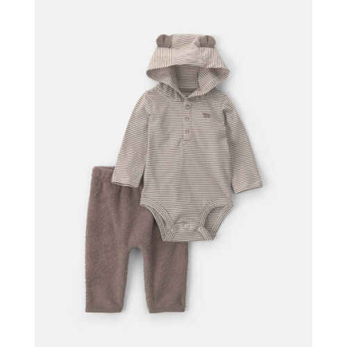 Baby Boy 2-Piece Bear Teddy Fleece Long-Sleeve Bodysuit & Pant Set - Brown | Carter's