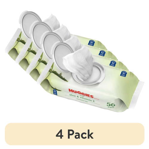 (4 pack) Huggies Aloe & Vitamin E Baby Wipes for Sensitive Skin, Unscented, 1 Flip-Top Pack, 56 Total Count (Select for More)